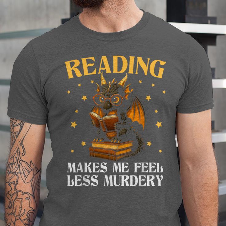 Reading Makes Me Feel Less Murdery Book Dragon Unisex Jersey T-Shirt