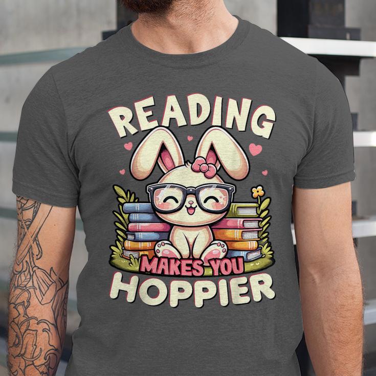 Reading Makes You Hoppier Bunny Book Fans Toddler Kid Unisex Jersey T-Shirt