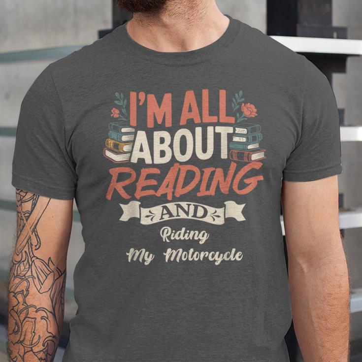 Reading And Motorcycle Life For Bikers Who Love Books Unisex Jersey T-Shirt