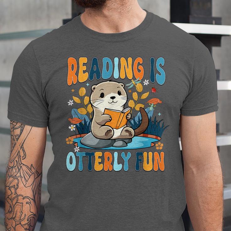 Reading Is Otterly Fun Sea Otter Book Lover Bookworm Unisex Jersey T-Shirt Reading Is Otterly Fun Sea Otter Book Lover Bookworm Unisex Jersey T-Shirt