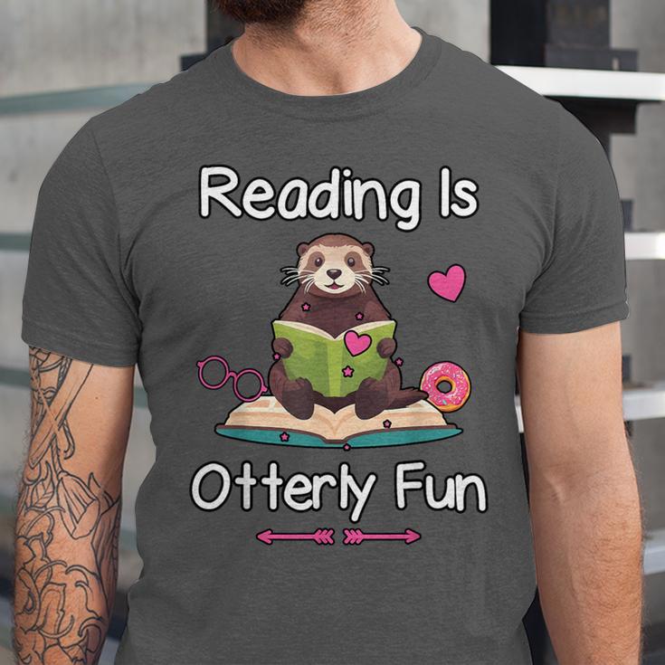 Reading Is Otterly Fun Sea Otter Book Loving Librarian Unisex Jersey T-Shirt