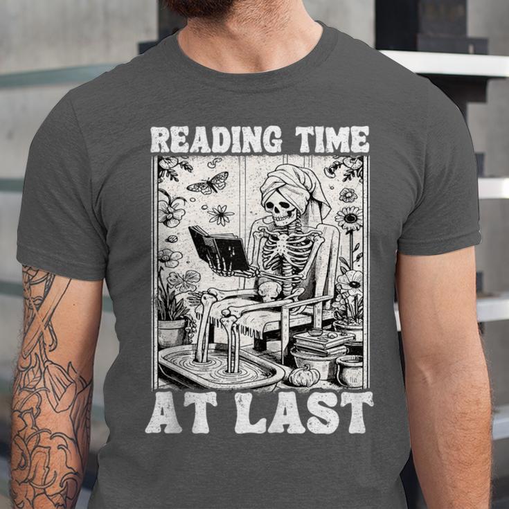 Reading Time At Last Book Lover Introvert Skeleton Reading Unisex Jersey T-Shirt Reading Time At Last Book Lover Introvert Skeleton Reading Unisex Jersey T-Shirt