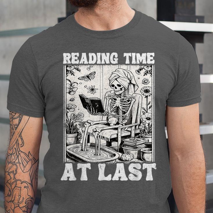 Reading Time At Last Book Lover Introvert Skeleton Reading Unisex Jersey T-Shirt Reading Time At Last Book Lover Introvert Skeleton Reading Unisex Jersey T-Shirt