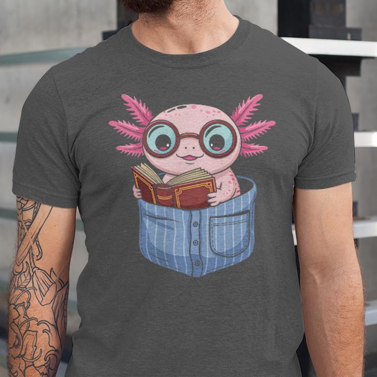 Readsalotl Axolotl Reading Book Lover Reading Pocket Axolotl Unisex Jersey T-Shirt