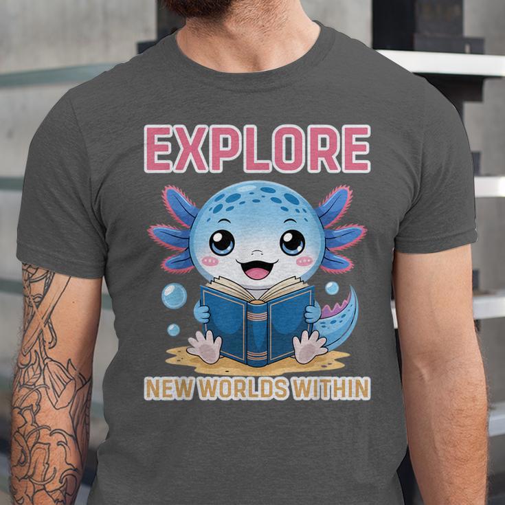 Readsolotl Kawaii Axolotl Book Lover Reading Unisex Jersey T-Shirt