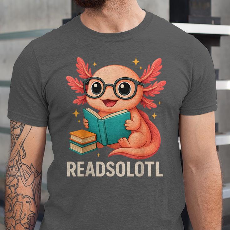 Readsolotl Kawaii Axolotl Reading Book Lover Unisex Jersey T-Shirt