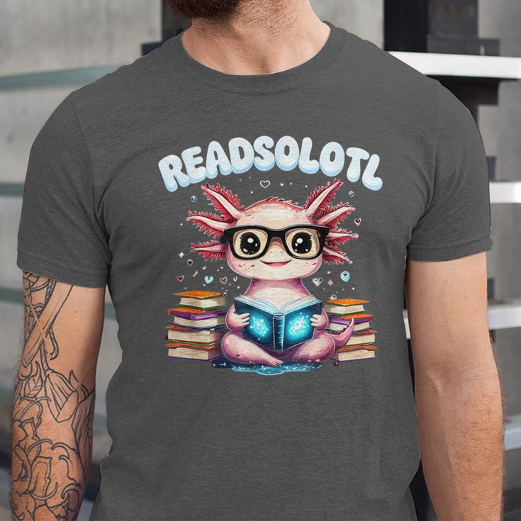 Readsolotl Pink Kawaii Axolotl Read Book Lover Reading Unisex Jersey T-Shirt