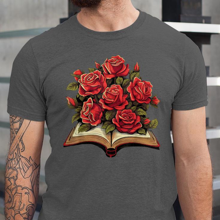 Red Roses Flowers Book Floral Unisex Jersey T-Shirt Red Roses Flowers Book Floral Unisex Jersey T-Shirt