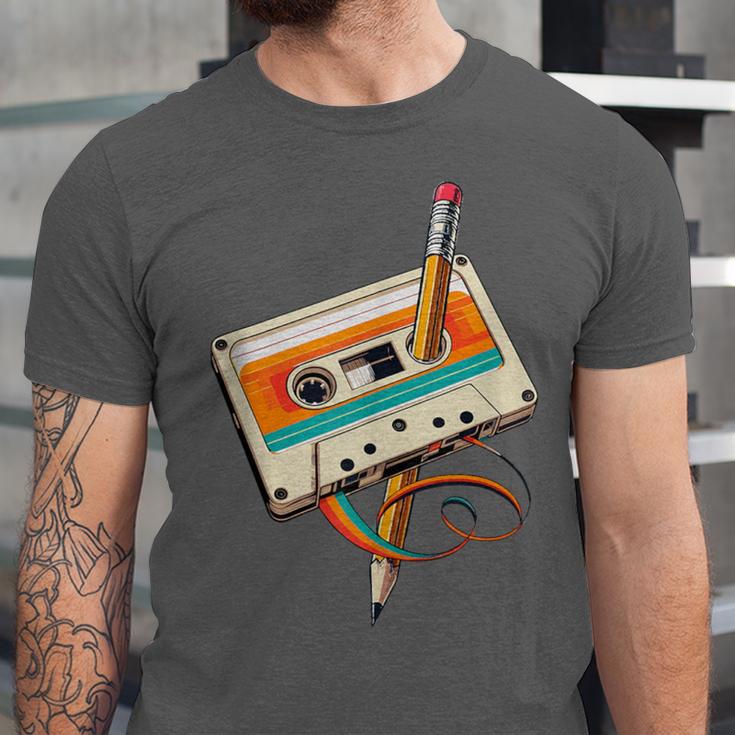 Retro Cassette Tape & Pencil Rewind Nostalgia Party 80s 90s Unisex Jersey T-Shirt