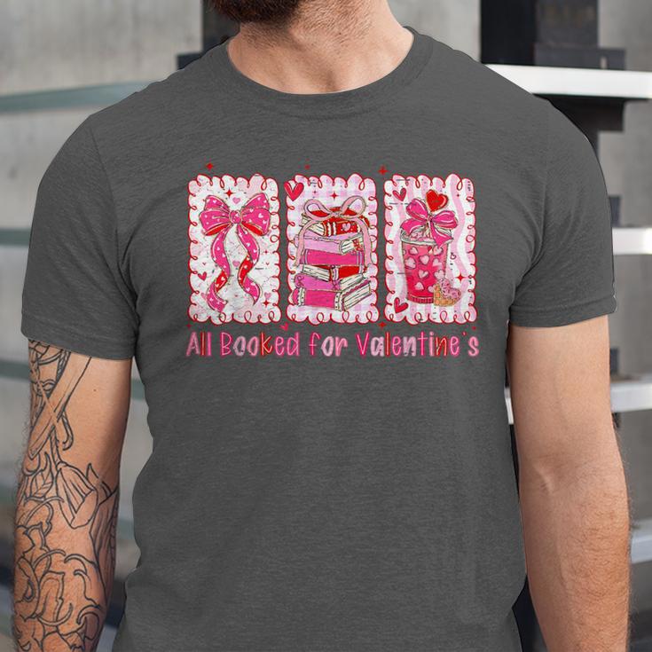 Retro Coquette Bow All Booked For Valentines Book Lover Cute Unisex Jersey T-Shirt