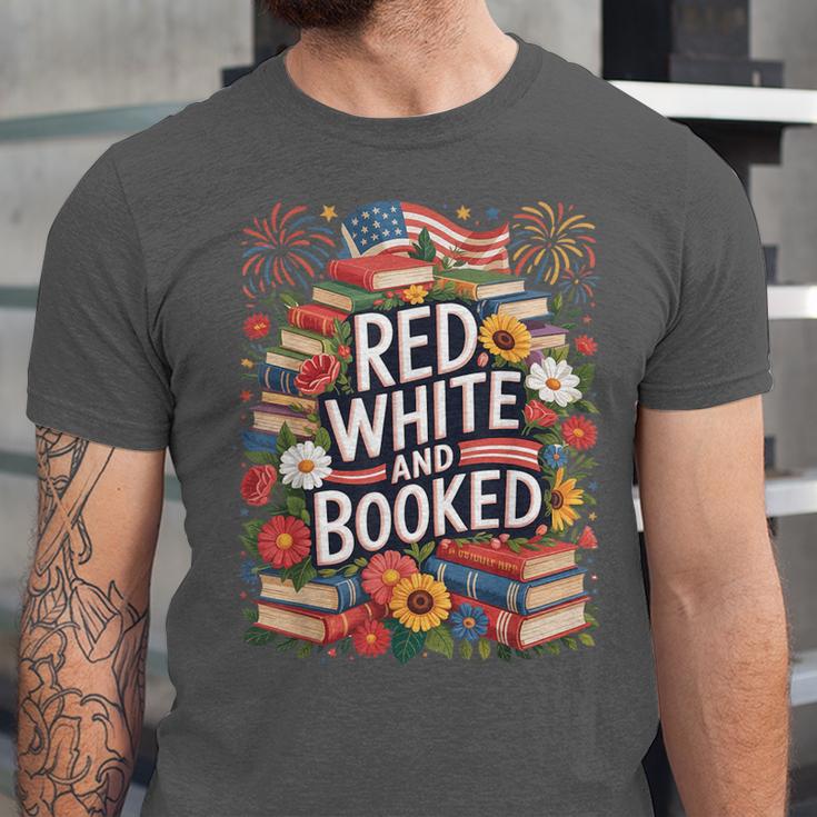 Retro Floral Red & Booked Library Reading 4th Of July Unisex Jersey T-Shirt