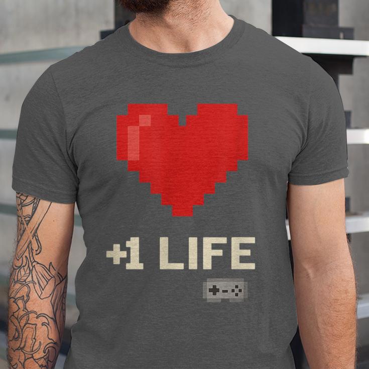 Retro Gamer 1 Life Pixel Heart – 8-Bit Gaming Nostalgia Unisex Jersey T-Shirt