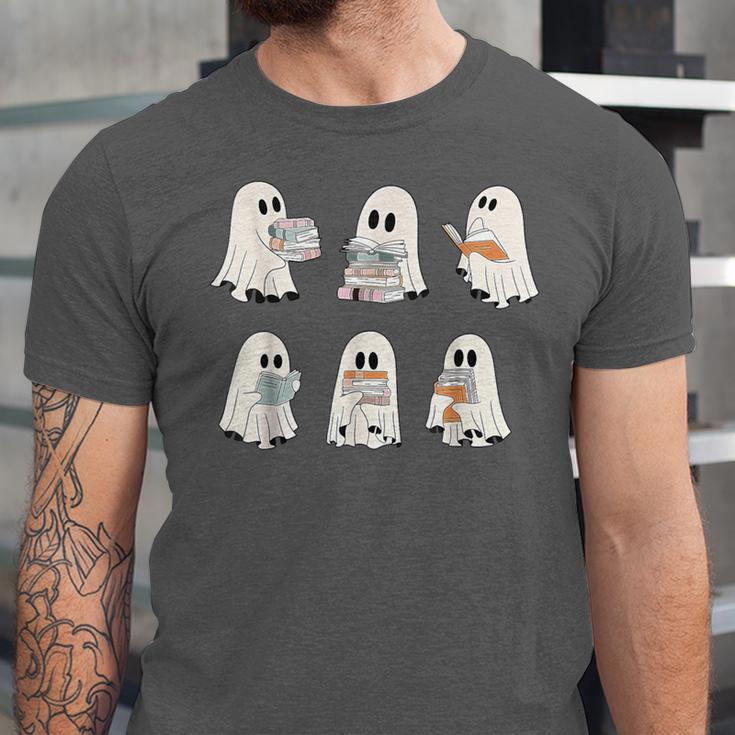 Retro Ghost Reading Books Halloween Bookish Ghost Bookworm Unisex Jersey T-Shirt