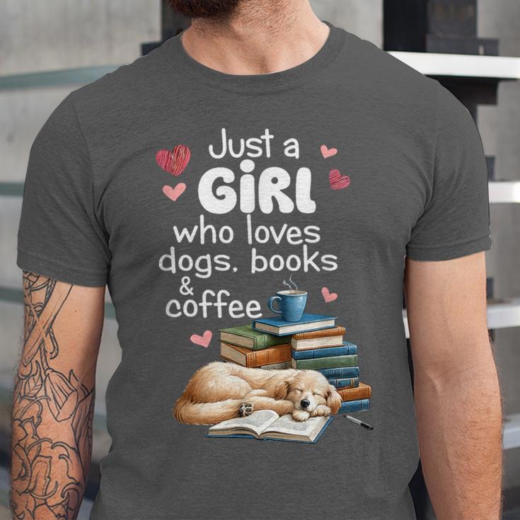 Retro Just A Girl Who Love Dogs Books And Coffee Bookworm Unisex Jersey T-Shirt