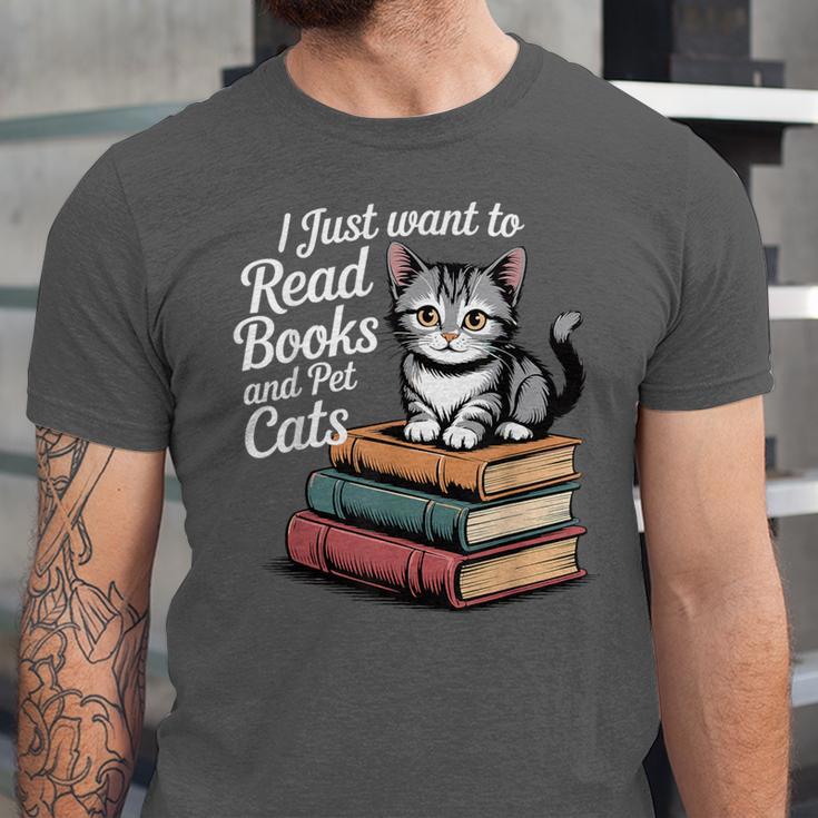 Retro I Just Want To Read Books And Pet Cats Cat For Men Women Kids Unisex Jersey T-Shirt