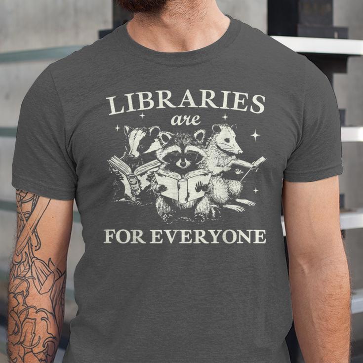 Retro Libraries Are For Everyone Racoon Reading Book Lover Unisex Jersey T-Shirt