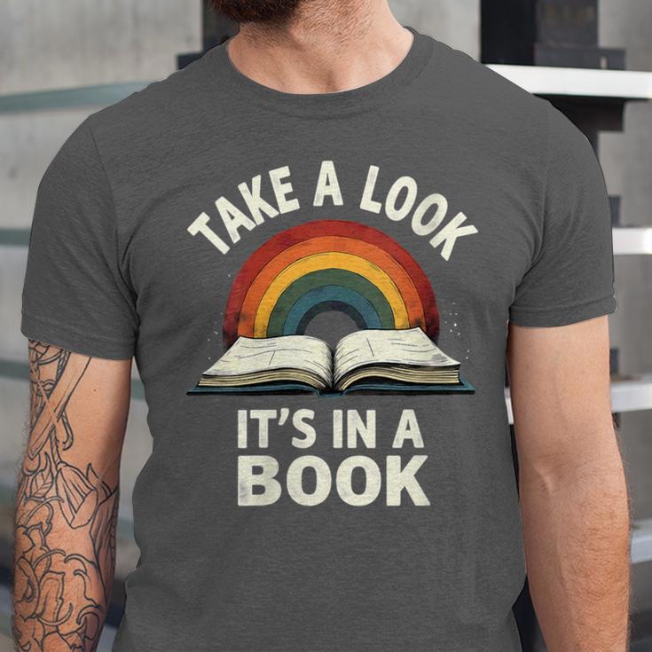 Retro Rainbow Take A Look It's In A Book Reading Unisex Jersey T-Shirt Retro Rainbow Take A Look It's In A Book Reading Unisex Jersey T-Shirt