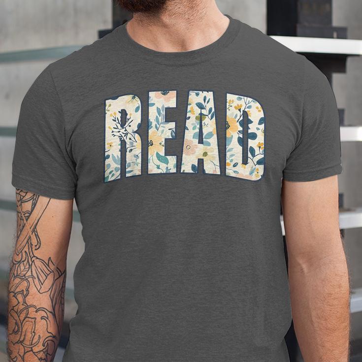Retro Read Floral Reading Bookworm Librarian Book Lover Unisex Jersey T-Shirt
