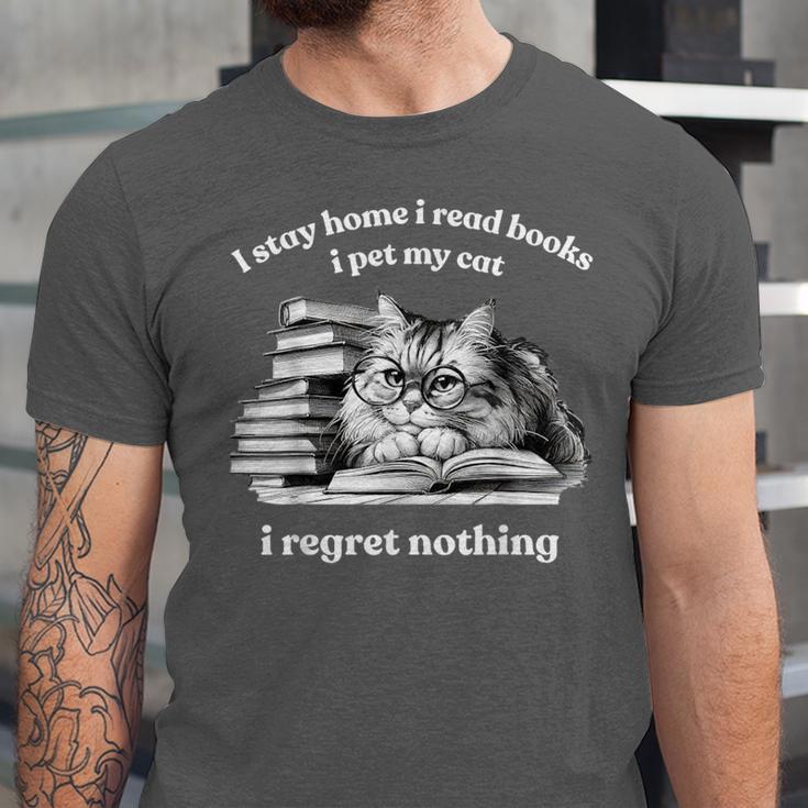 Retro I Stay Home I Read Books I Pet My Cat I Regret Nothing Unisex Jersey T-Shirt