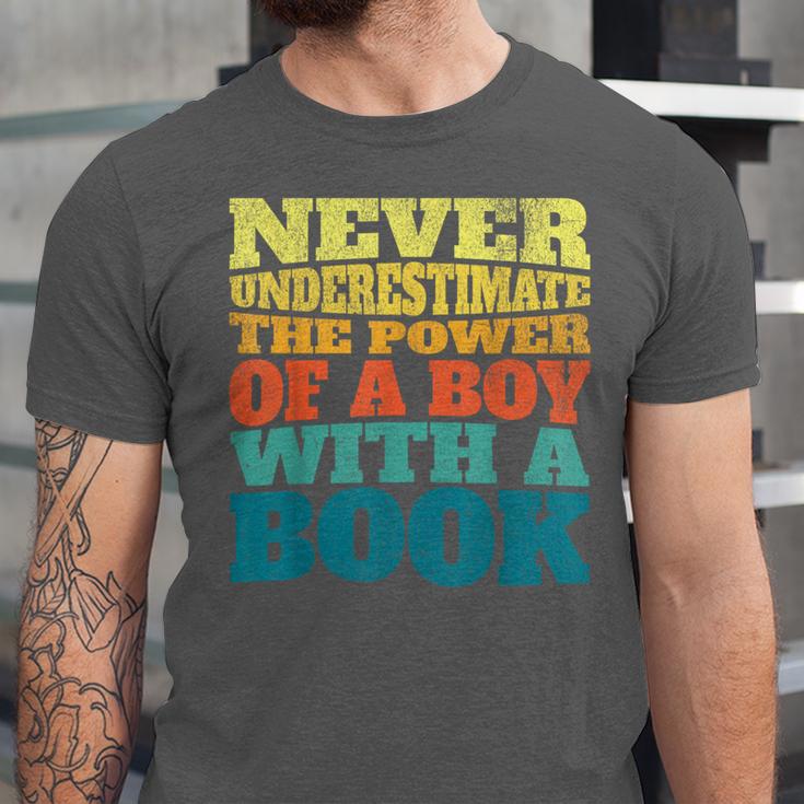Retro Never Underestimate The Power Of a Boy With a Book Unisex Jersey T-Shirt Retro Never Underestimate The Power Of a Boy With a Book Unisex Jersey T-Shirt