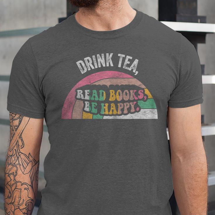 Retro Vintage Drink Tea Read Books Be Happy Reading Unisex Jersey T-Shirt