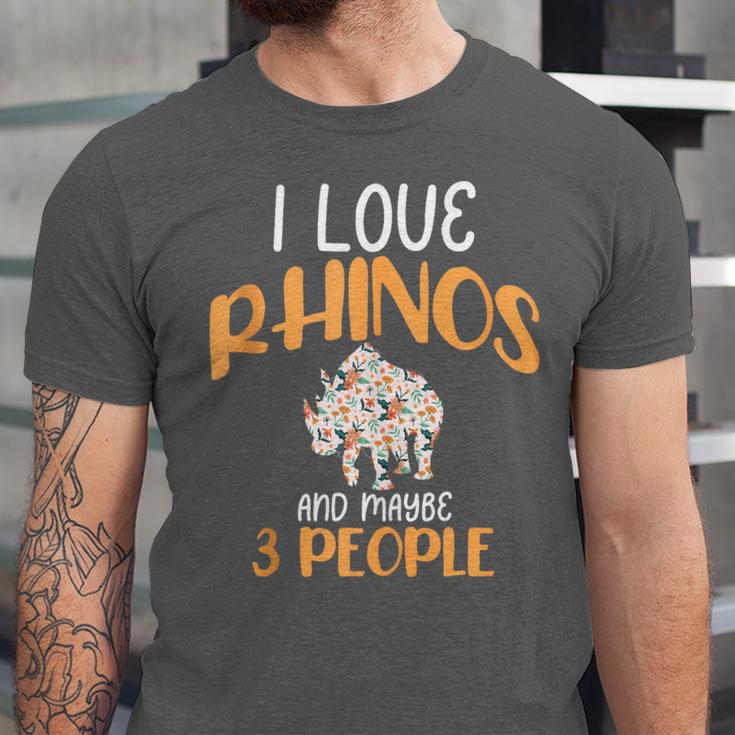 I Like Rhinos And Maybe 3 People Introvert Animal Unisex Jersey T-Shirt