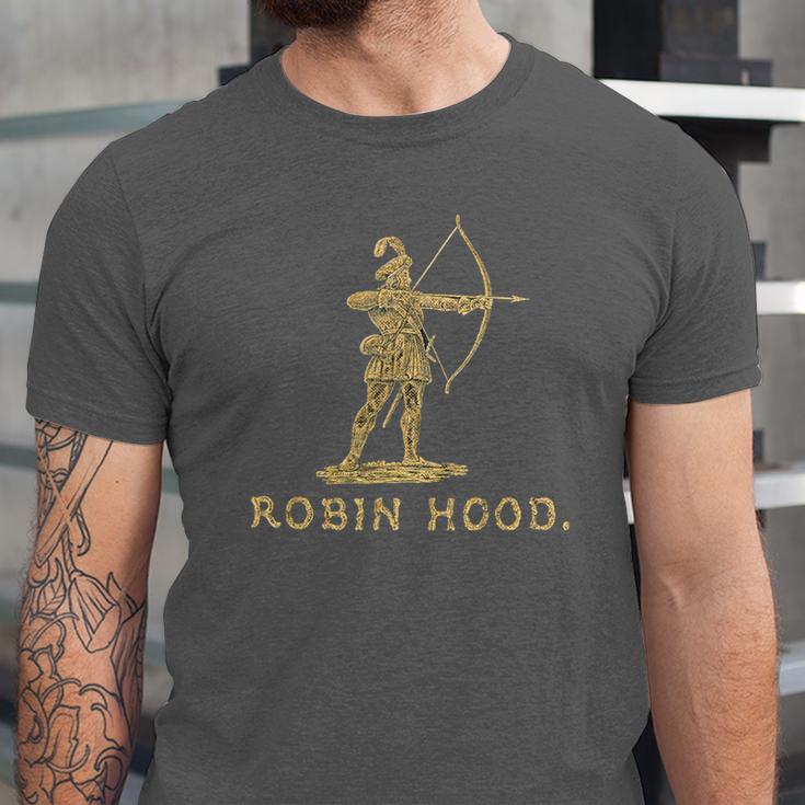 Robin Hood The Archer Book Cover Illustration In Gold Unisex Jersey T-Shirt Robin Hood The Archer Book Cover Illustration In Gold Unisex Jersey T-Shirt