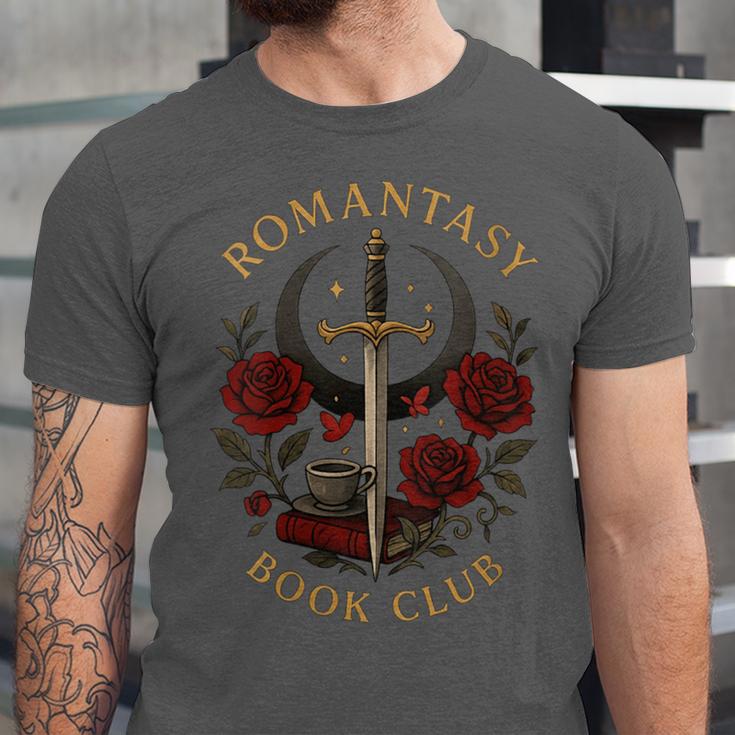 Romantasy Book Club Coffee Sword Roses Unisex Jersey T-Shirt