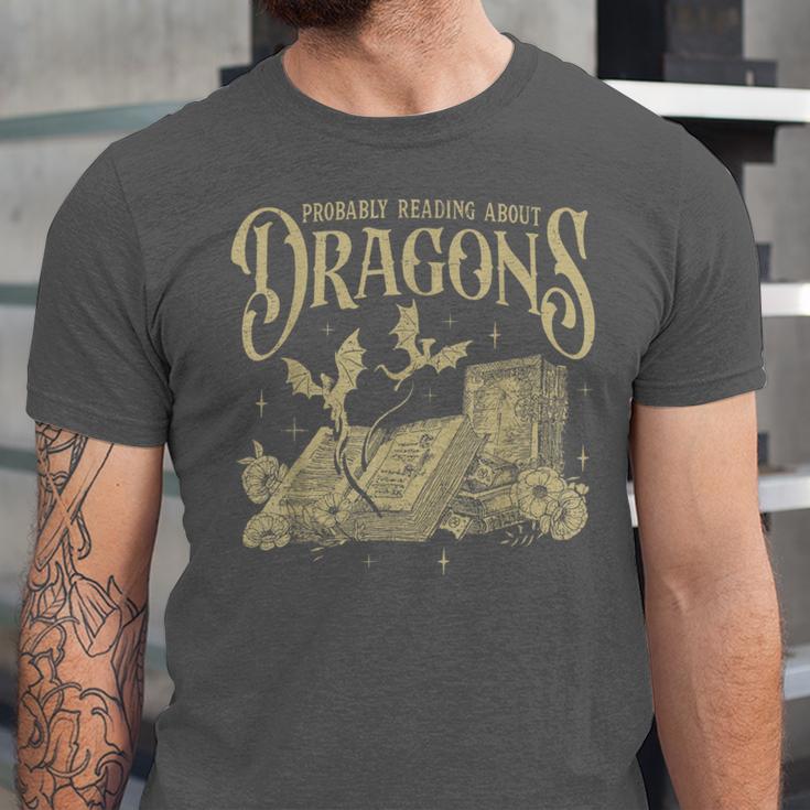 Romantasy Reader Book Reading Probably Reading About Dragons Unisex Jersey T-Shirt Romantasy Reader Book Reading Probably Reading About Dragons Unisex Jersey T-Shirt