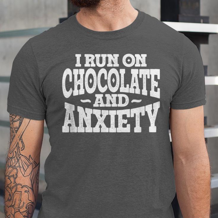 I Run On Chocolate And Anxiety Introvert Unisex Jersey T-Shirt I Run On Chocolate And Anxiety Introvert Unisex Jersey T-Shirt