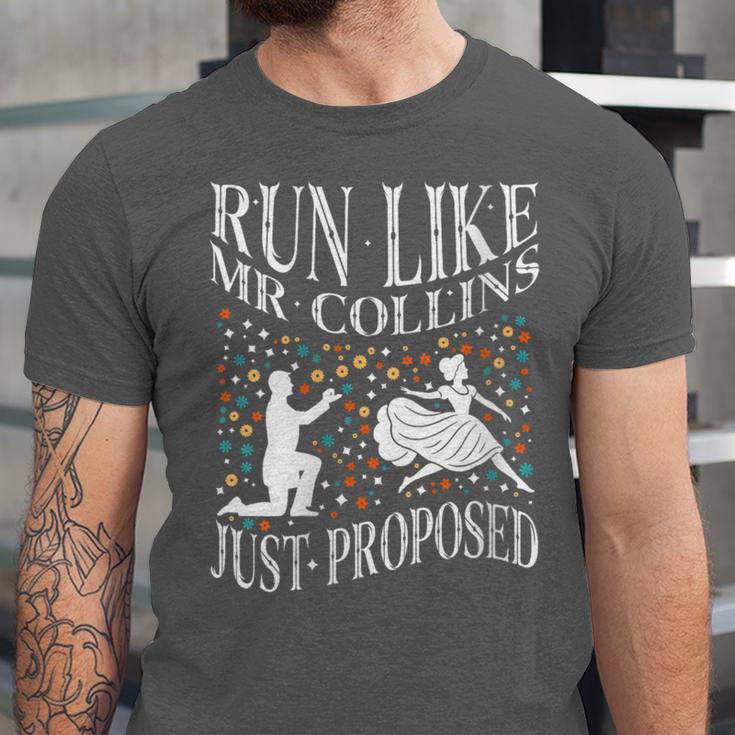 Run Like Mr Collins Just Proposed Vintage Book Quote Unisex Jersey T-Shirt
