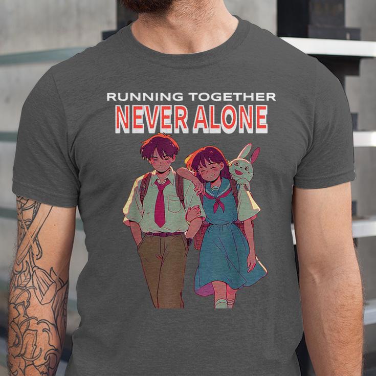 Running Together Always Connected Anime Nostalgia Message Unisex Jersey T-Shirt Running Together Always Connected Anime Nostalgia Message Unisex Jersey T-Shirt