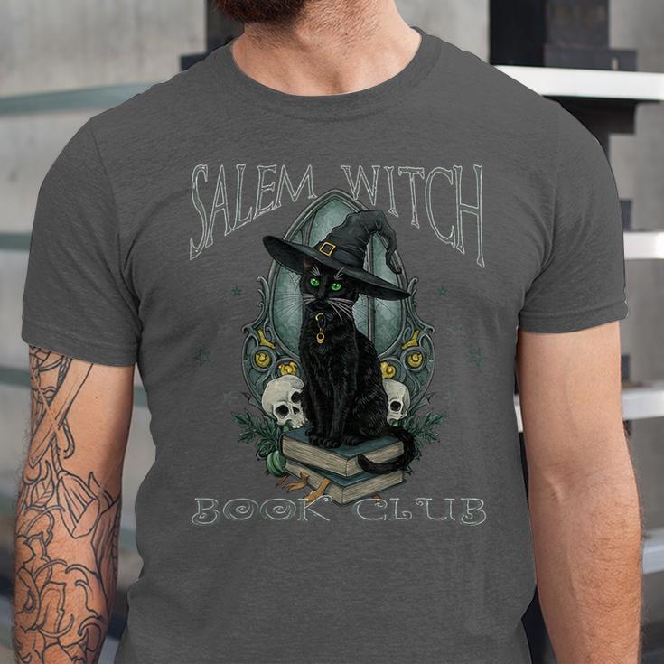Salem Witch Book Club Cat Reading Witchy Halloween Men Unisex Jersey T-Shirt