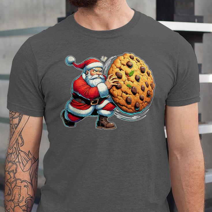 Santa Holding Cookie Xmas Baker Introvert Christmas Unisex Jersey T-Shirt Santa Holding Cookie Xmas Baker Introvert Christmas Unisex Jersey T-Shirt