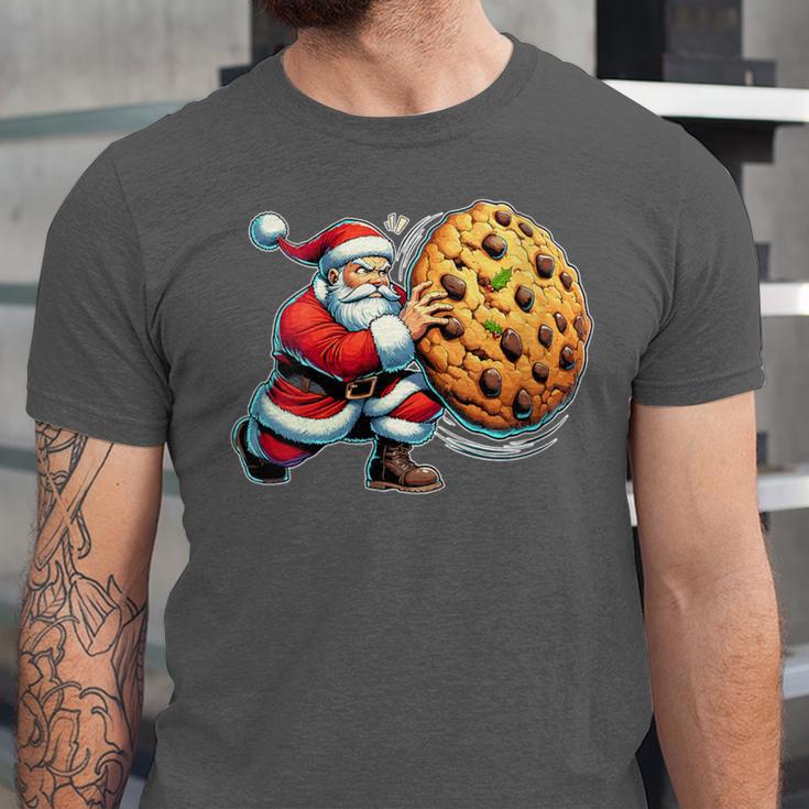 Santa Holding Cookie Xmas Baker Introvert Christmas Unisex Jersey T-Shirt