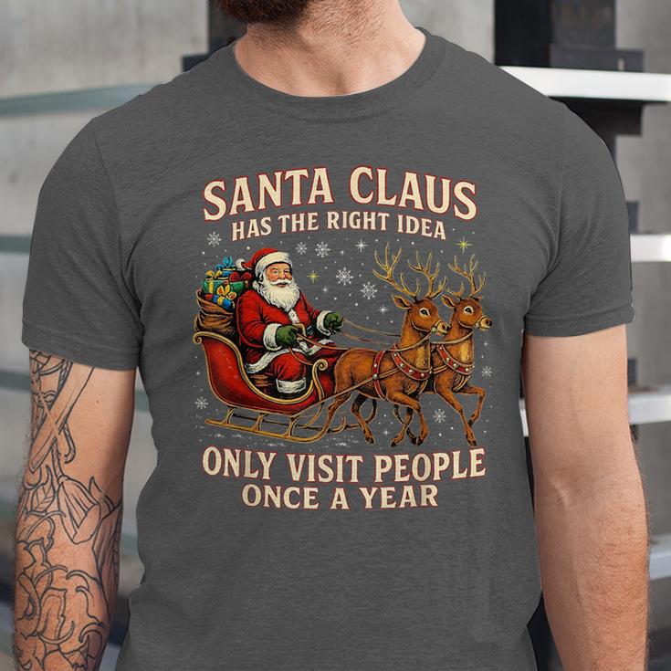 Santa Has The Right Idea Introvert Christmas Unisex Jersey T-Shirt