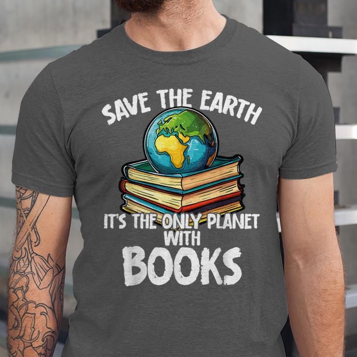 Save The Earth It’s The Only Planet With Books Unisex Jersey T-Shirt