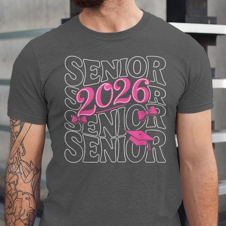 Senior 2026 Class Of 2026 Coquette Pink Bow Graduation Moms Unisex Jersey T-Shirt