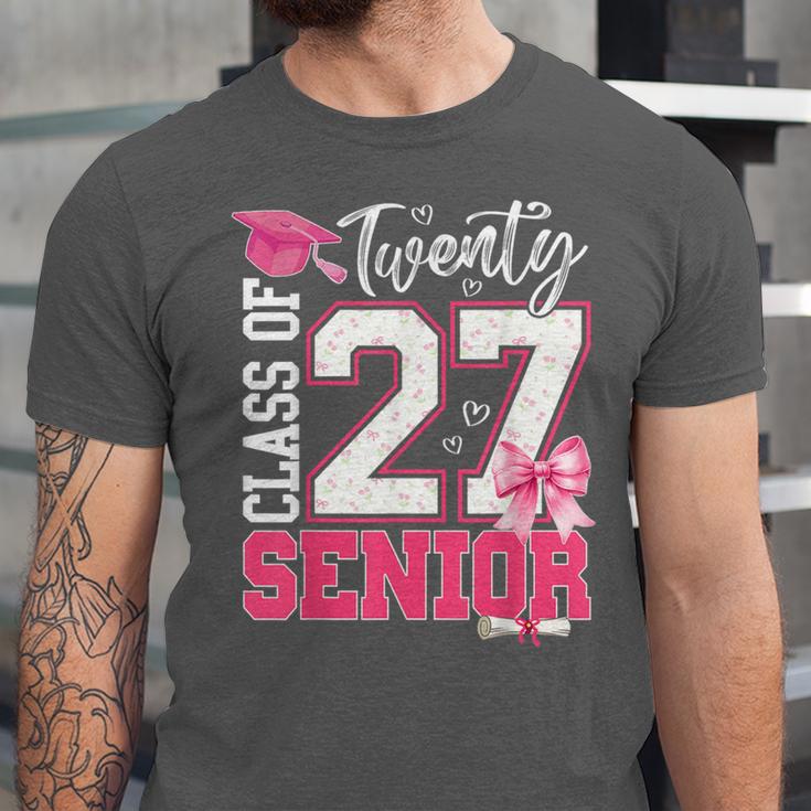 Senior 2027 Class Of 2027 Pink Coquette Bow Graduation Girl Unisex Jersey T-Shirt