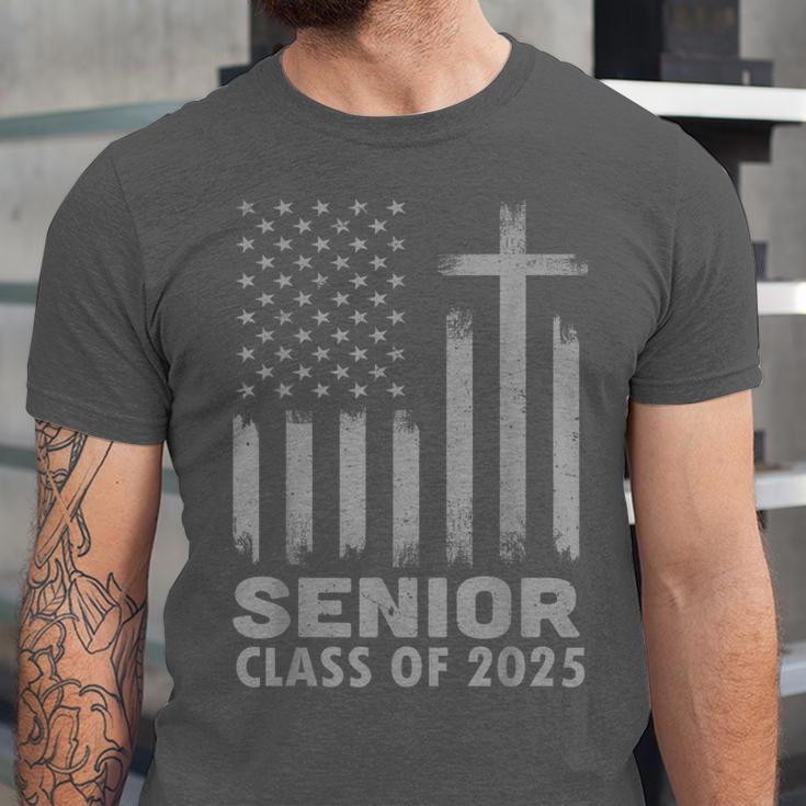 Senior Class Of 2025 USA Flag Cross Christian Graduation Unisex Jersey T-Shirt