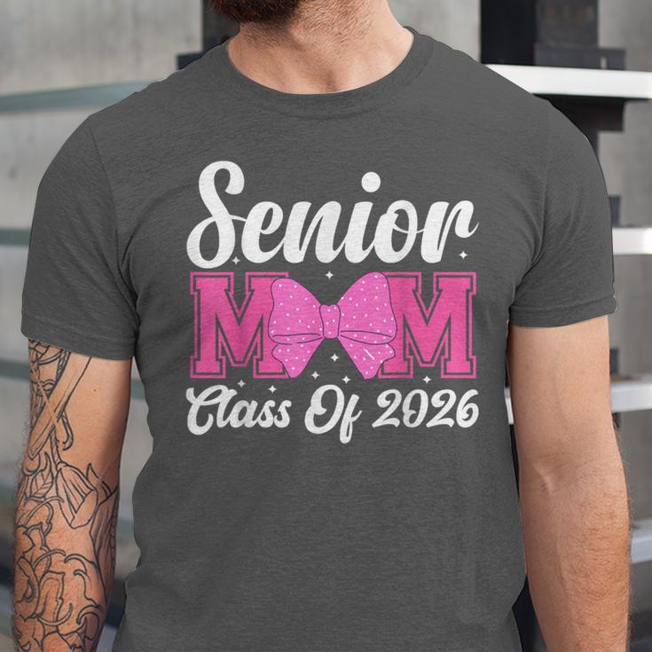 Senior Mom Class Of 2026 Pink Coquette Bow Graduation Unisex Jersey T-Shirt
