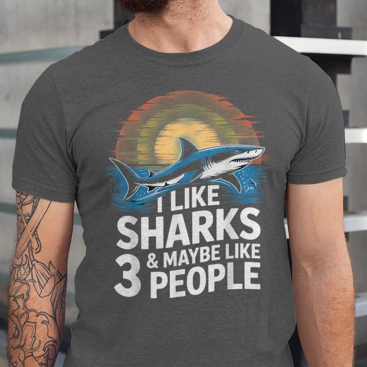 I Like Sharks & Maybe Like 3 People Humor Introverts Summer Unisex Jersey T-Shirt I Like Sharks & Maybe Like 3 People Humor Introverts Summer Unisex Jersey T-Shirt
