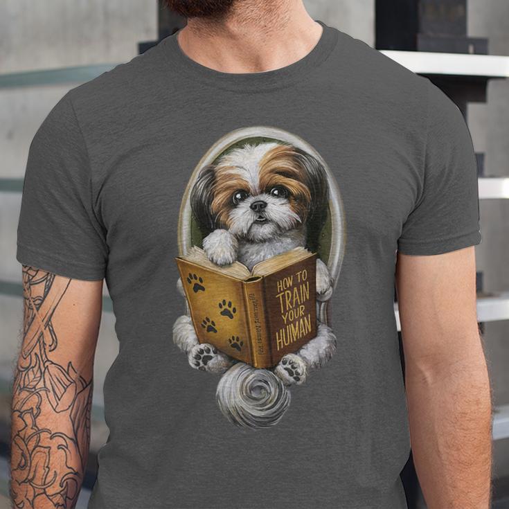 Shih Tzu Book How To Train Your Human Funny Dog Motif Unisex Jersey T-Shirt