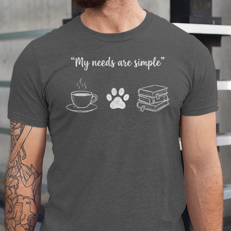 Simple Needs Coffee Paw & Books Reading Graphic Book Lovers Unisex Jersey T-Shirt Simple Needs Coffee Paw & Books Reading Graphic Book Lovers Unisex Jersey T-Shirt