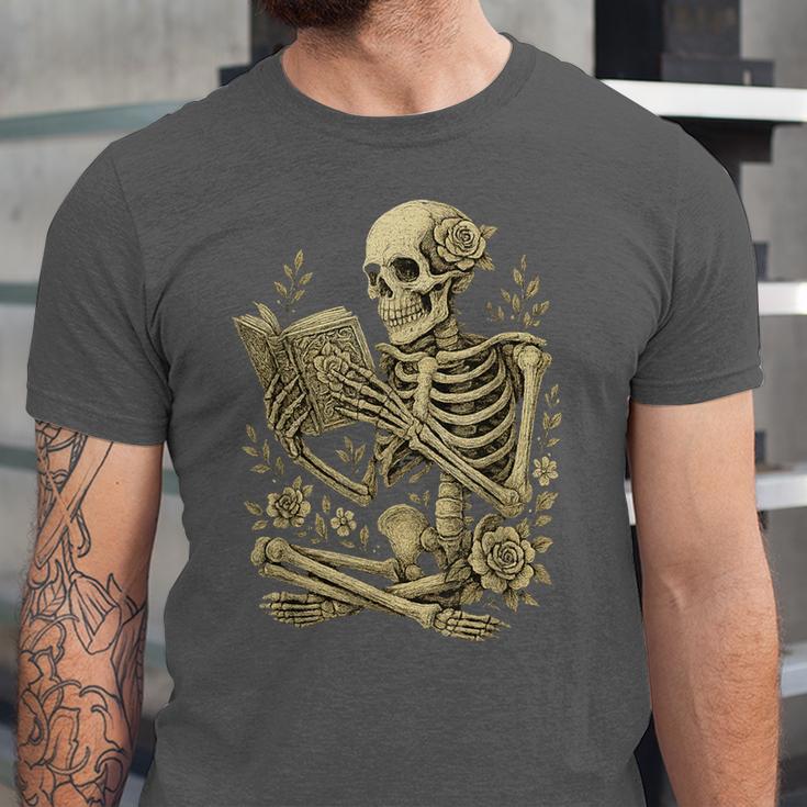 Skeleton Book Floral Skull Halloween Teacher Costume Unisex Jersey T-Shirt