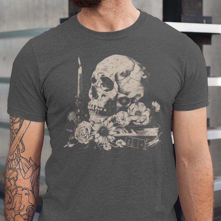 Skull Books Flowers Goth Reader Grunge Dark Alt Aesthetic Unisex Jersey T-Shirt