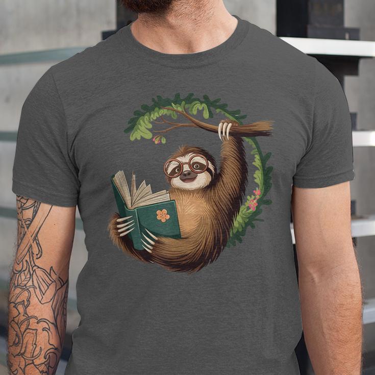 Sloth Reading a Book Lazy Sloth Bookworm Unisex Jersey T-Shirt Sloth Reading a Book Lazy Sloth Bookworm Unisex Jersey T-Shirt