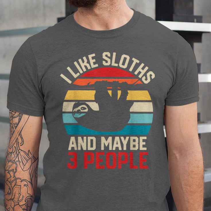 I Like Sloths And Maybe 3 People Sloth Lover Introvert Retro Unisex Jersey T-Shirt