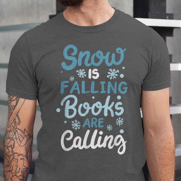 Snow Is Falling Books Are Calling Unisex Jersey T-Shirt