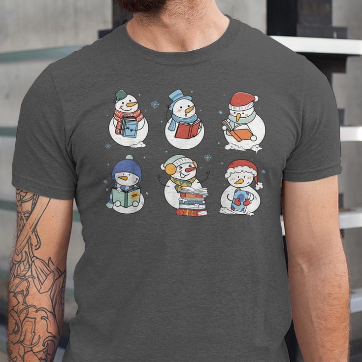 Snowman Reading Book Santa Christmas Bookish Teacher Unisex Jersey T-Shirt Snowman Reading Book Santa Christmas Bookish Teacher Unisex Jersey T-Shirt